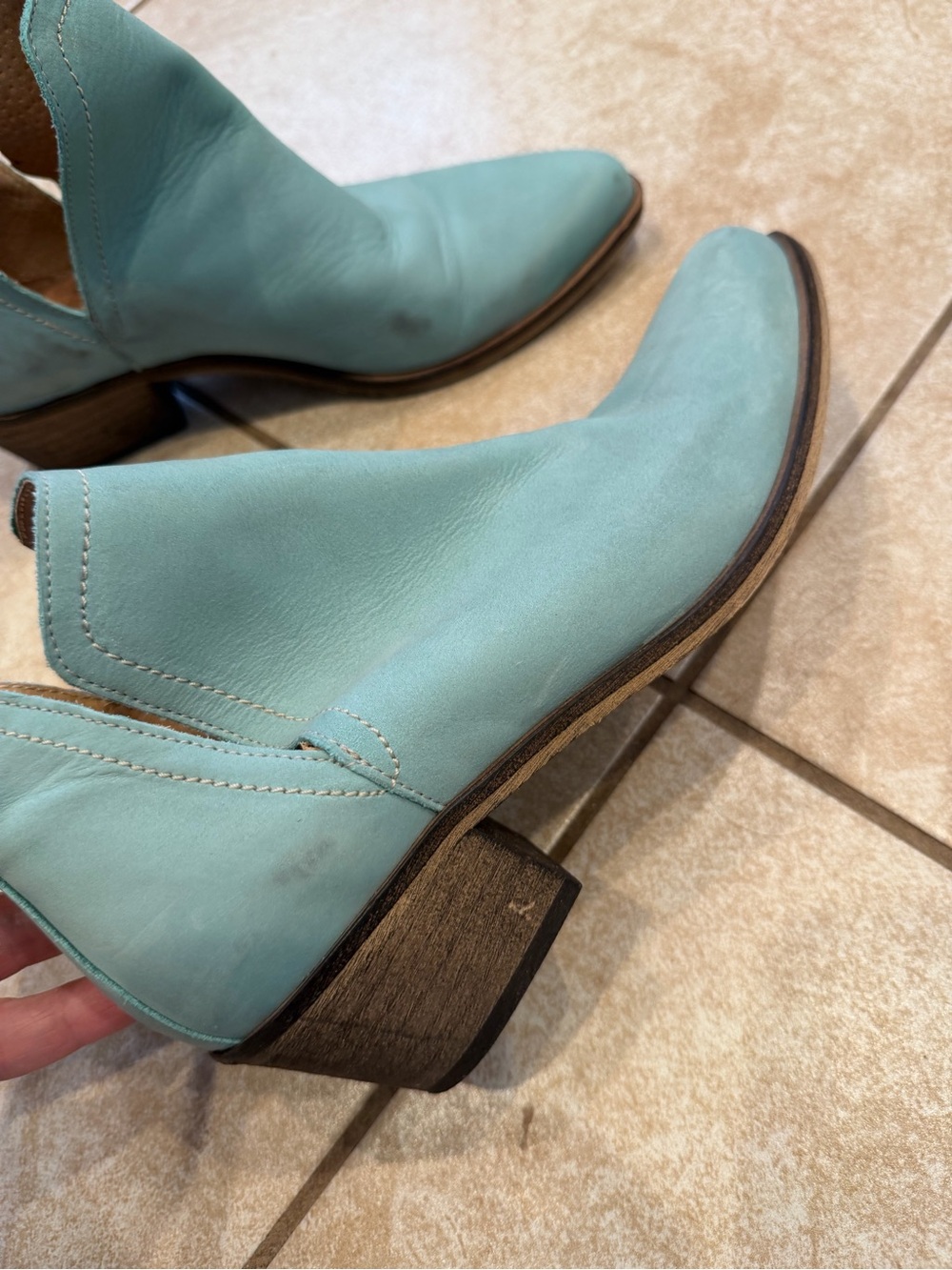 Women's Teal Leather Cutout Ankle Booties Sz EU 37 some scuffs - Picture 2 of 10